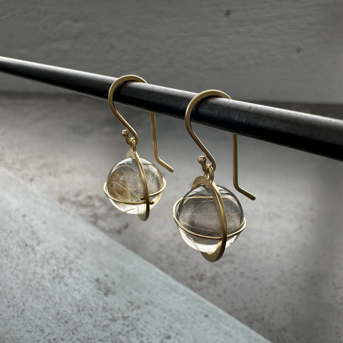 Captured Rutilated Quartz Orb Drop Earrings