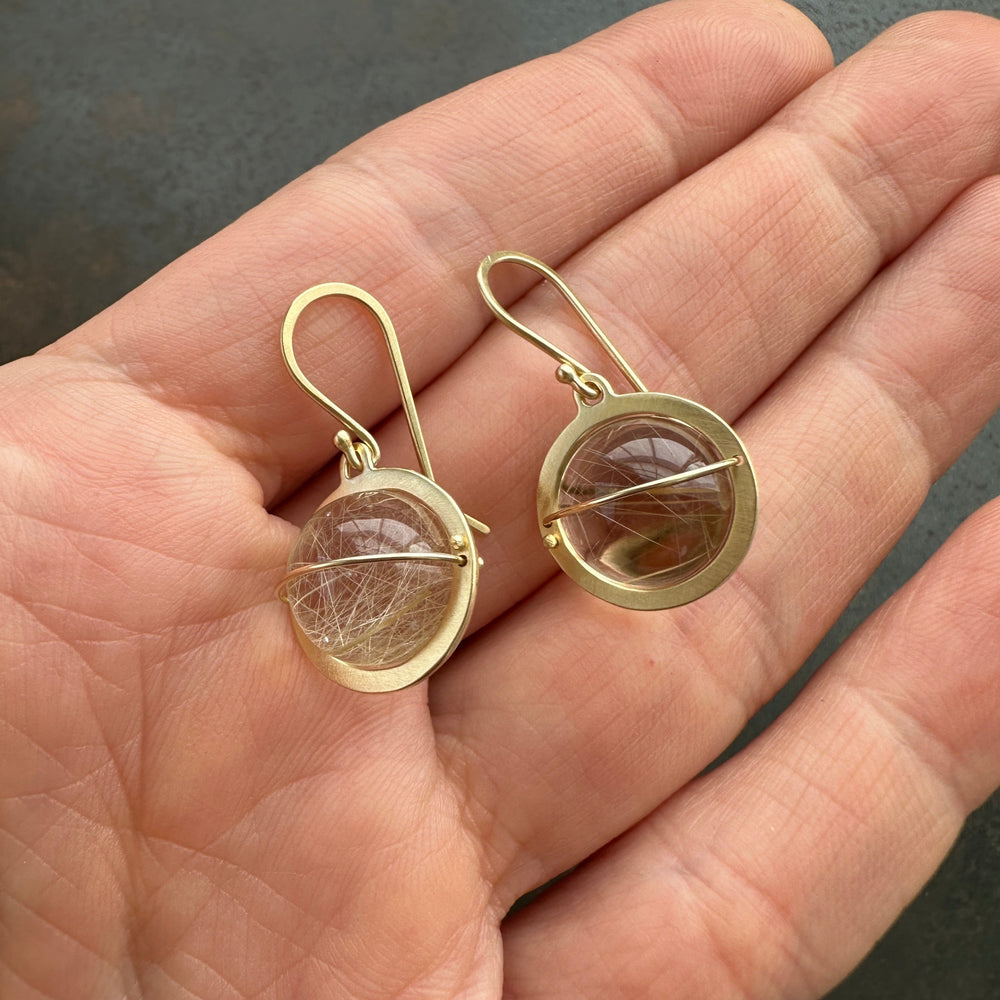 
                
                    Load image into Gallery viewer, Captured Rutilated Quartz Orb Drop Earrings
                
            