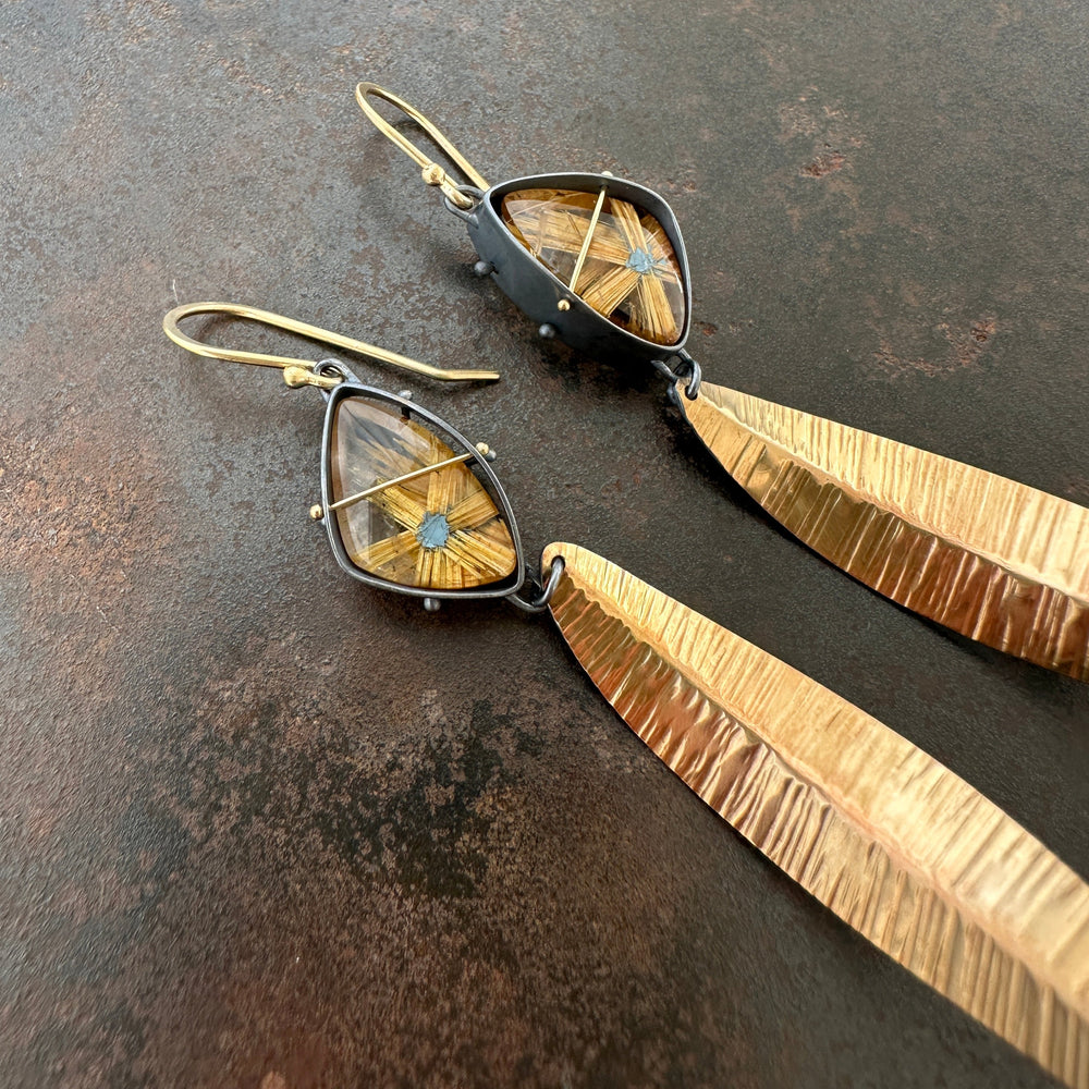 
                
                    Load image into Gallery viewer, Captured Star Rutile Quartz Leaf Earrings
                
            