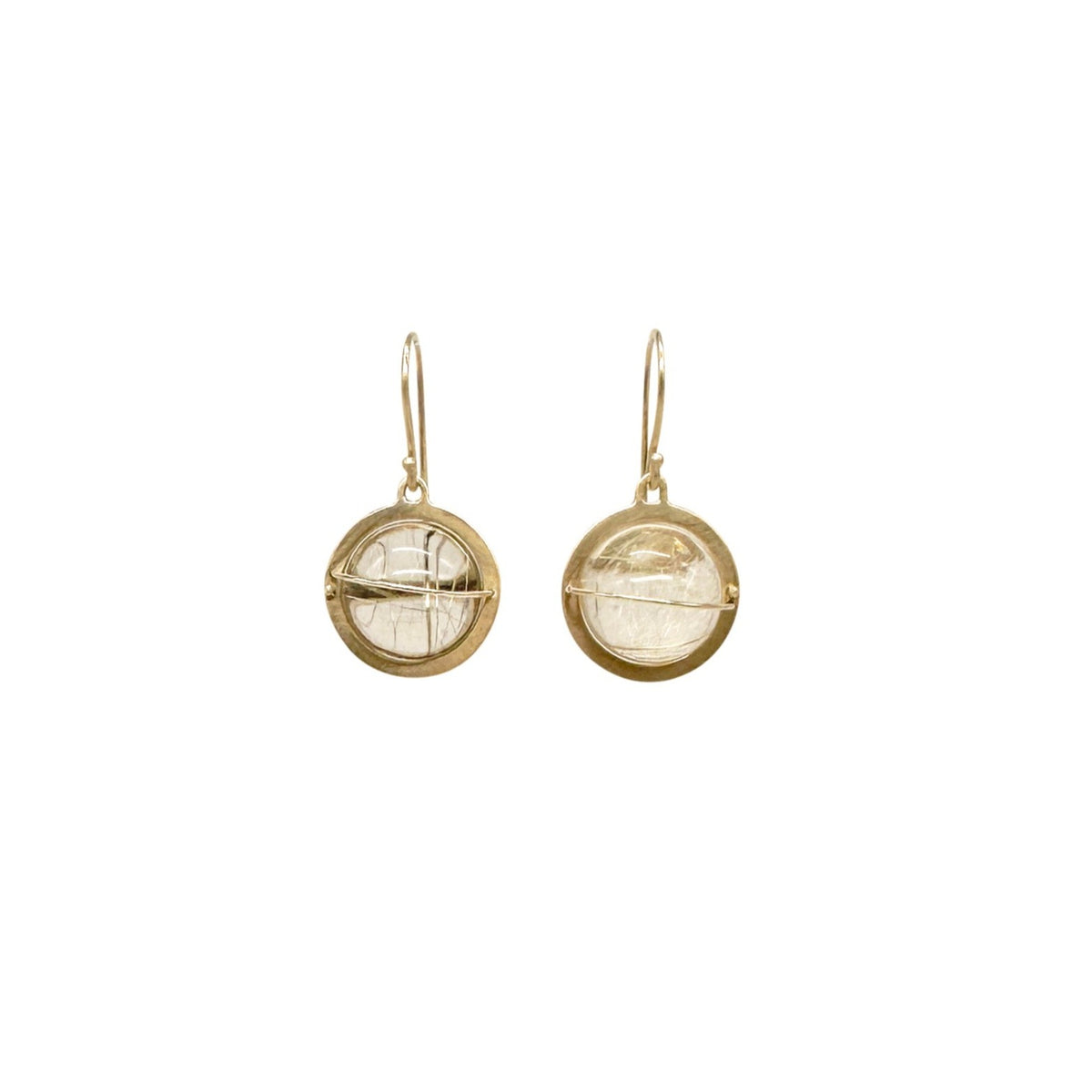 Captured Rutilated Quartz Orb Drop Earrings
