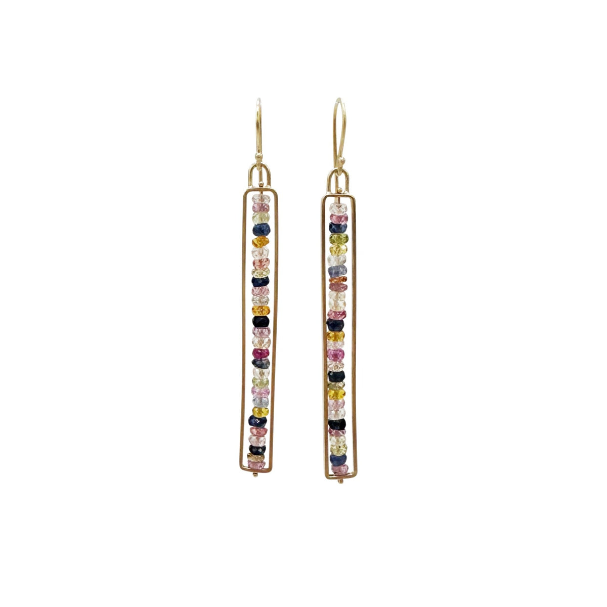 sapphire earrings, 14k gold earrings, gold jewelry, sapphire jewelry, hilary finck jewelry, fine jewelry, unique jewelry, dangle earrings.