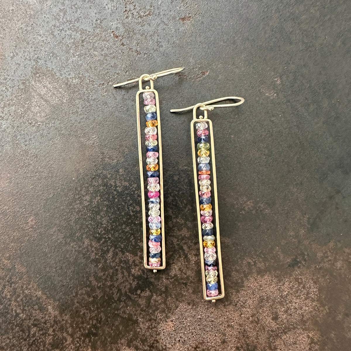 sapphire earrings, 14k gold earrings, gold jewelry, sapphire jewelry, hilary finck jewelry, fine jewelry, unique jewelry, dangle earrings.