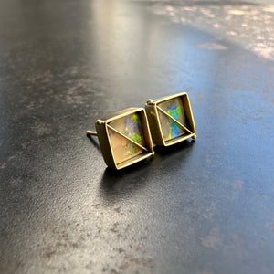 
                
                    Load image into Gallery viewer, Captured Kaleidoscope - Boulder Opal Square Studs
                
            