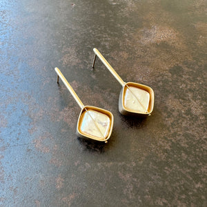 Captured Square Pearl Drop Earrings