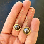 tahitian pearl earrings, pearl earrings, pearl jewelry, 14k gold earrings, gold jewelry, fine jewelry, hilary finck jewelry, unique jewelry, handmade jewelry.