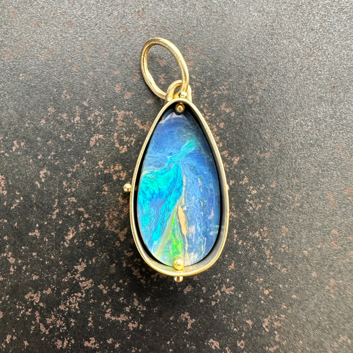 Teardrop Australian Boulder Opal Pendant Captured® in 18k Gold