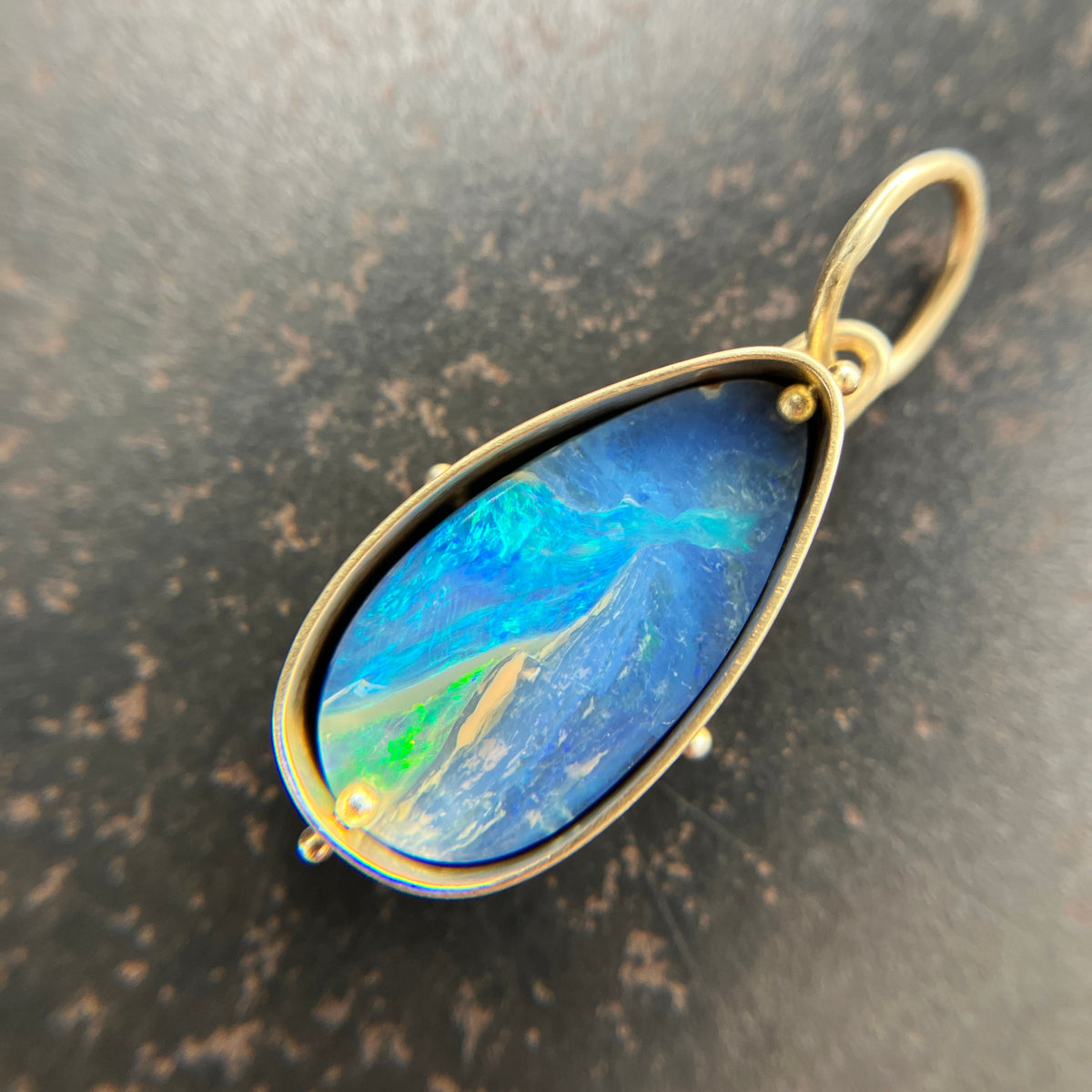 Teardrop Australian Boulder Opal Pendant Captured® in 18k Gold