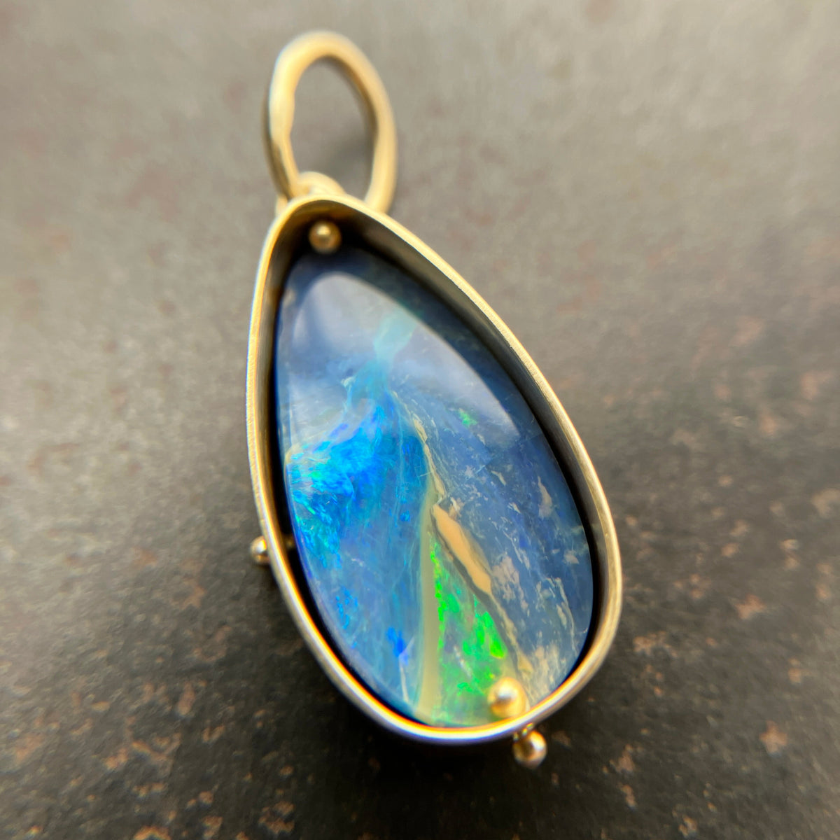 Teardrop Australian Boulder Opal Pendant Captured® in 18k Gold