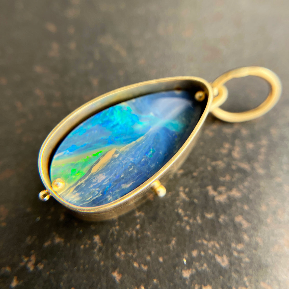 Teardrop Australian Boulder Opal Pendant Captured® in 18k Gold