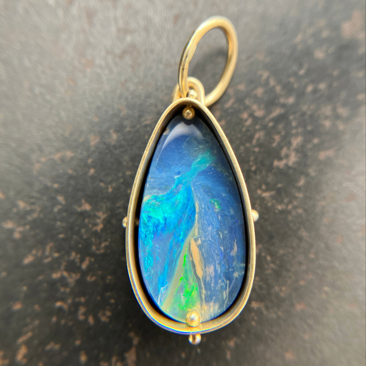 Teardrop Australian Boulder Opal Pendant Captured® in 18k Gold