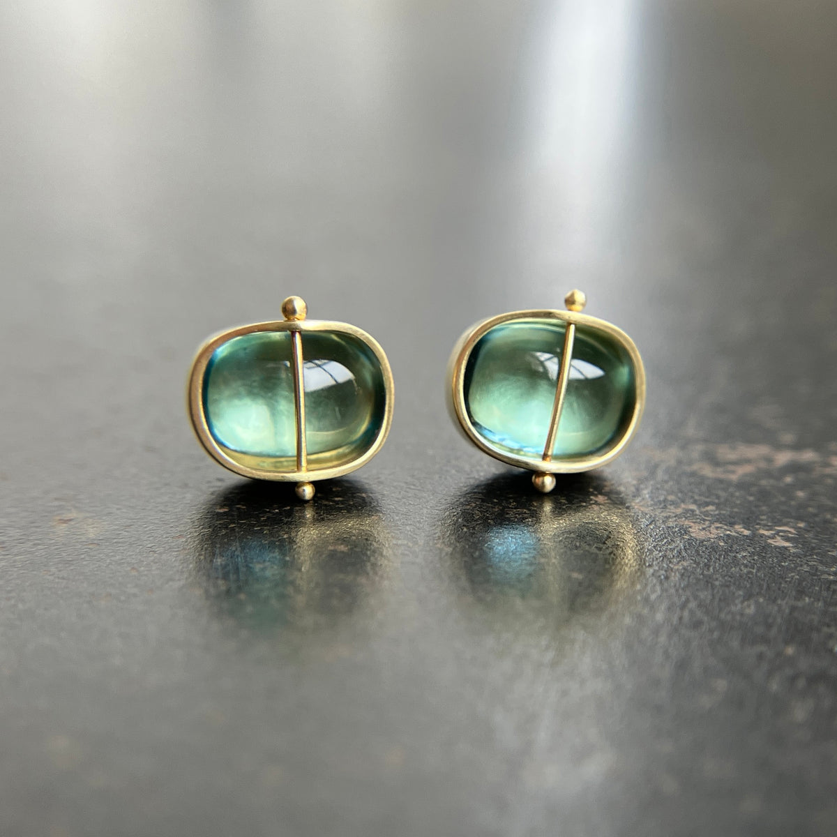 blue topaz stud earrings in 18k gold setting