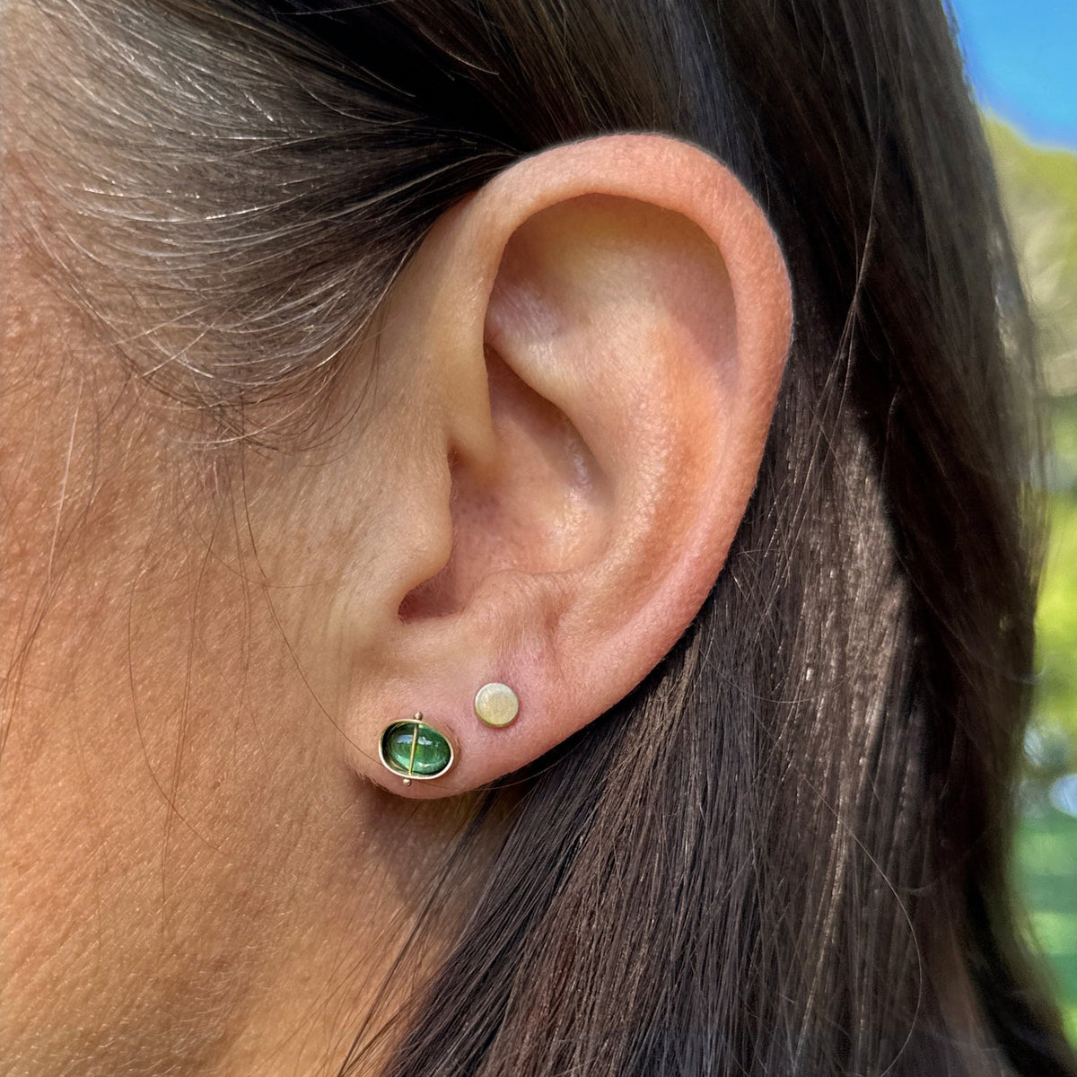 Captured Green Tourmaline Studs