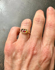 tourmaline ring, 14k gold ring, gold ring, three tourmaline stones set together