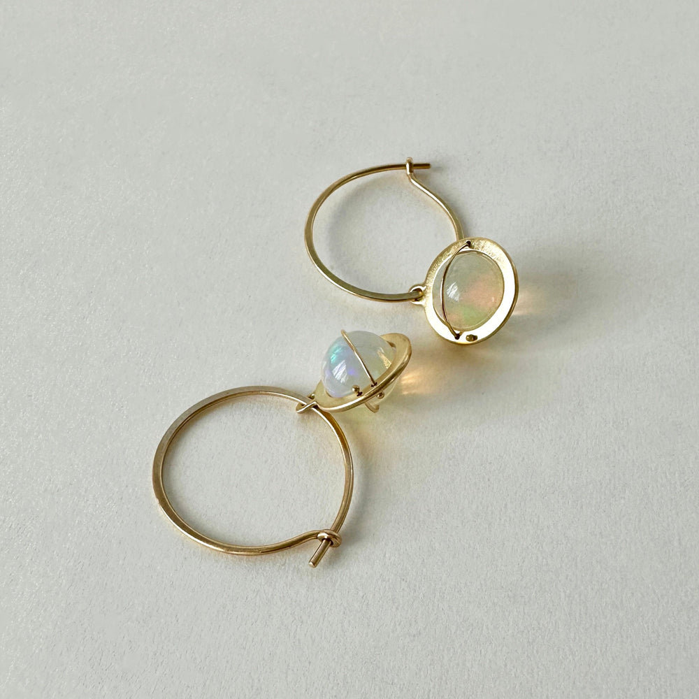 
                
                    Load image into Gallery viewer, Captured Tranquility Opal Orb Hoop Earrings
                
            