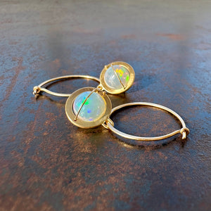 
                
                    Load image into Gallery viewer, Captured Tranquility Opal Orb Hoop Earrings
                
            