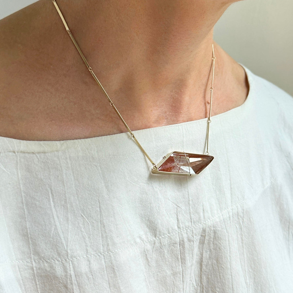 Captured Trapezoidal Rutilated Quartz Necklace