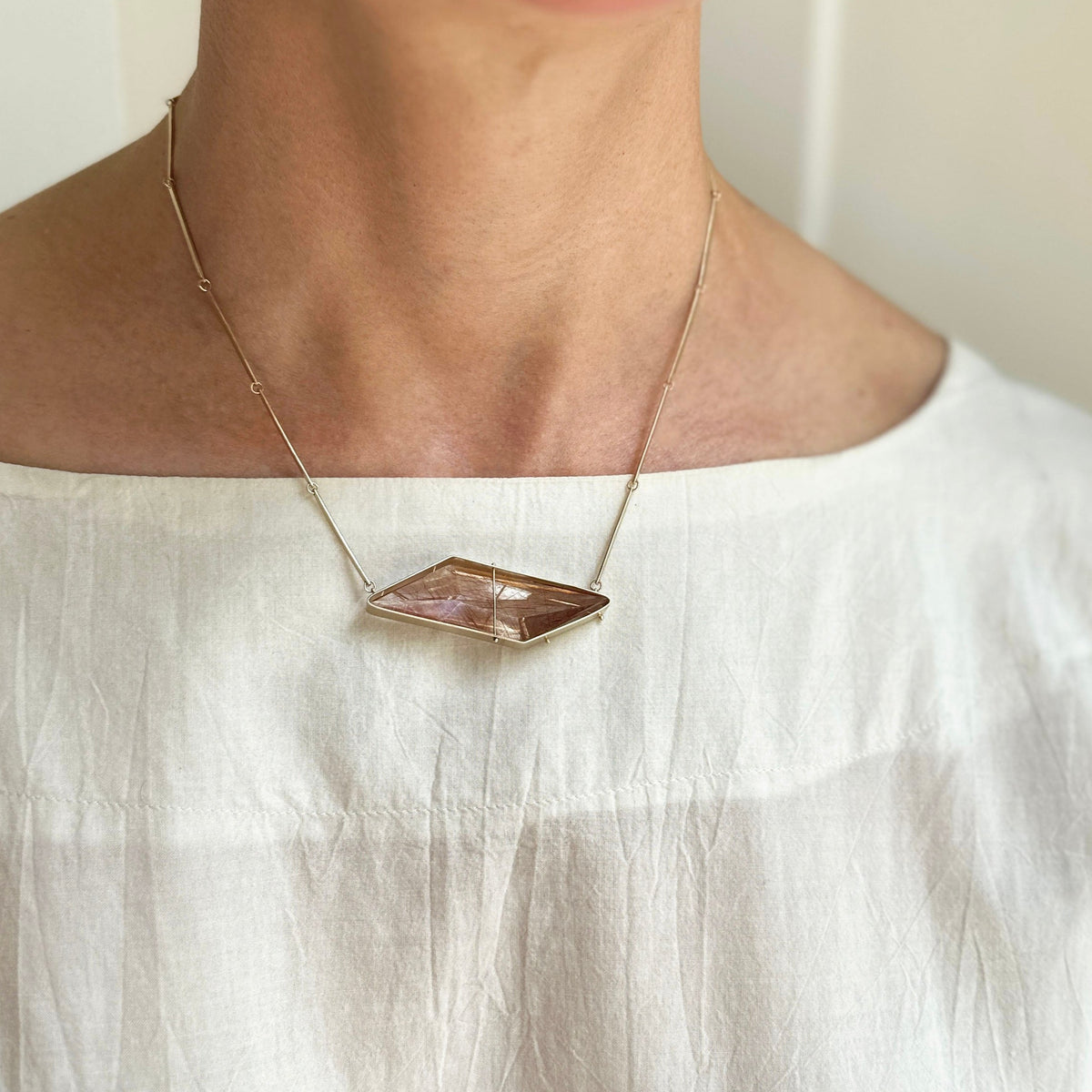 Captured Trapezoidal Rutilated Quartz Necklace