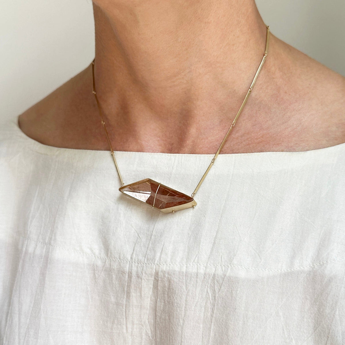 Captured Trapezoidal Rutilated Quartz Necklace