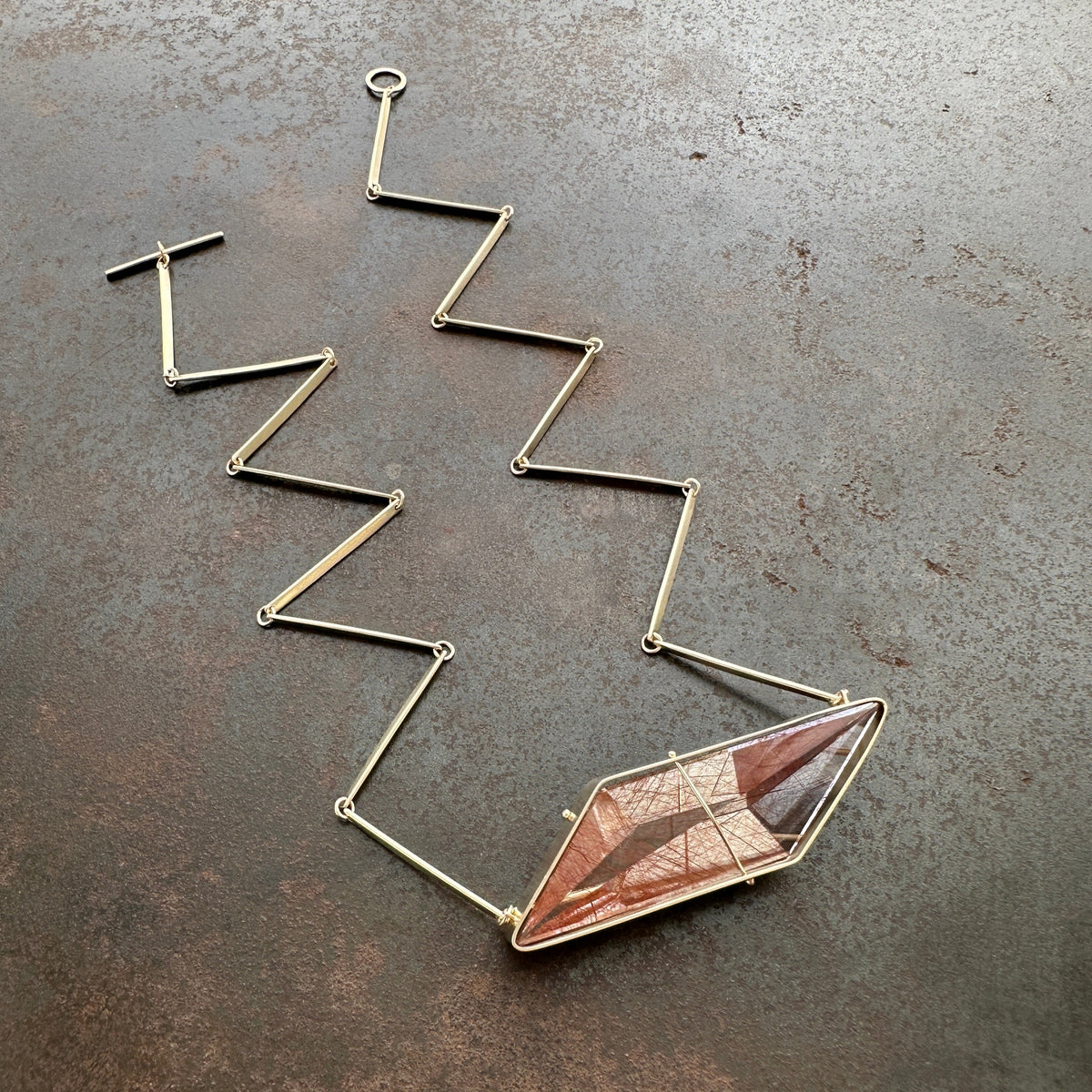 Captured Trapezoidal Rutilated Quartz Necklace
