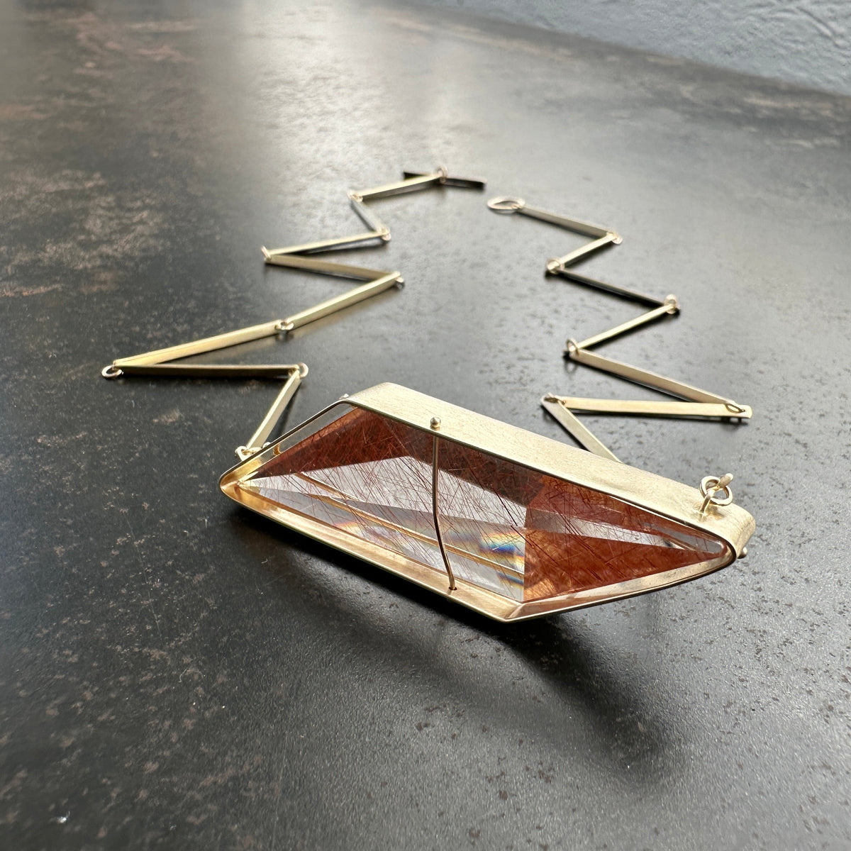 Captured Trapezoidal Rutilated Quartz Necklace
