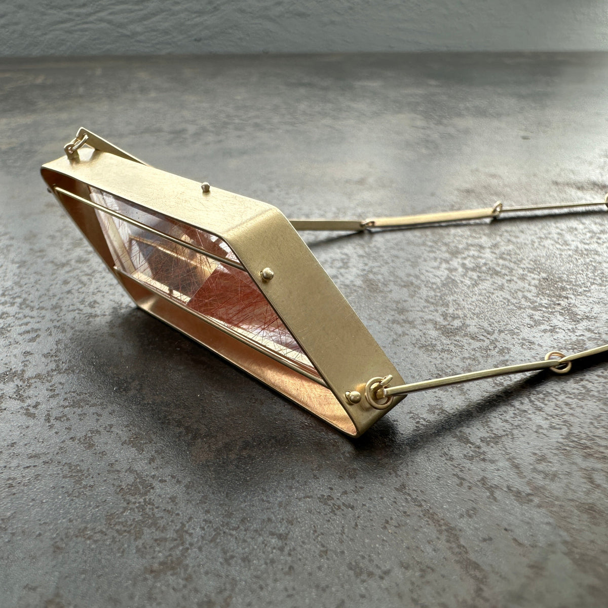 Captured Trapezoidal Rutilated Quartz Necklace