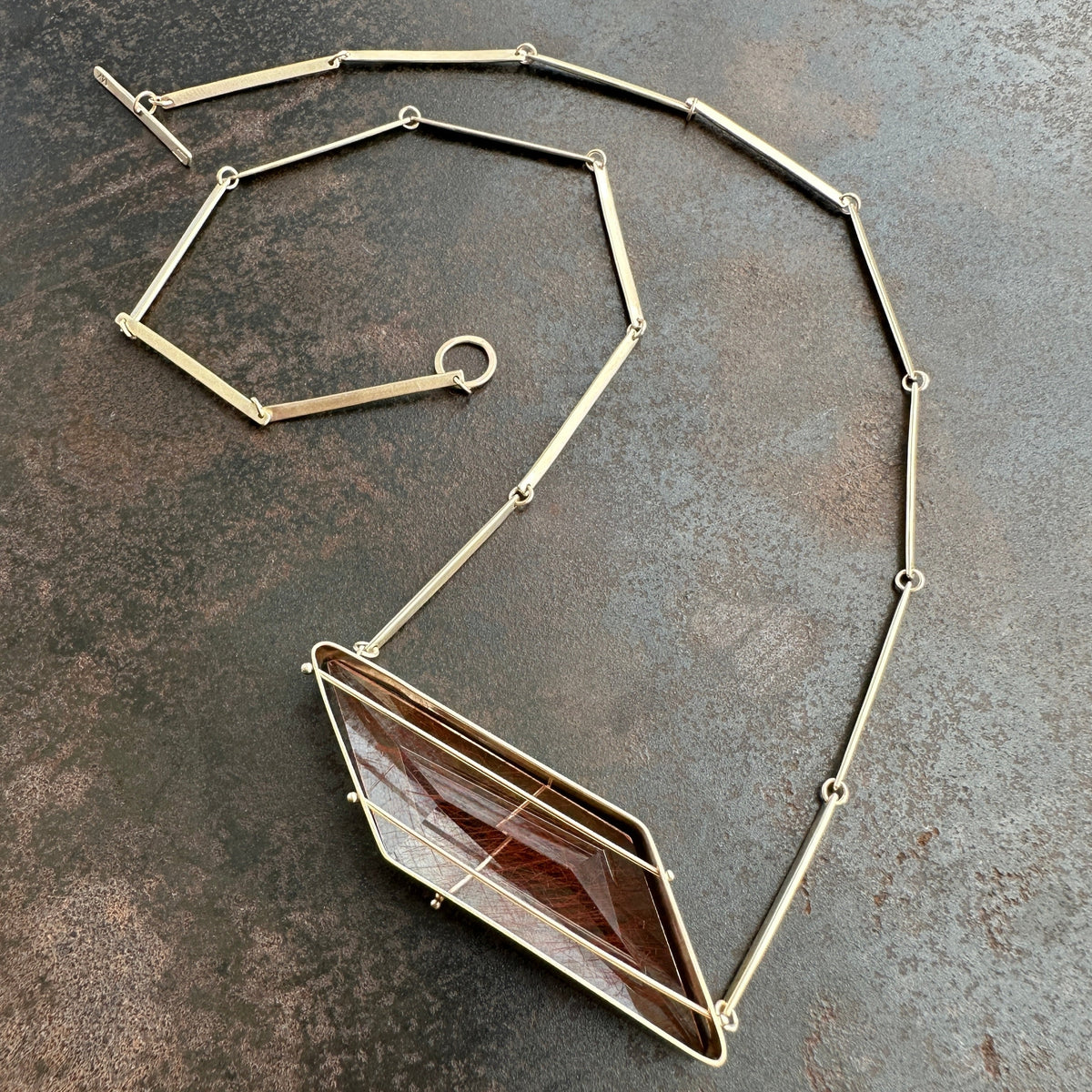 Captured Trapezoidal Rutilated Quartz Necklace