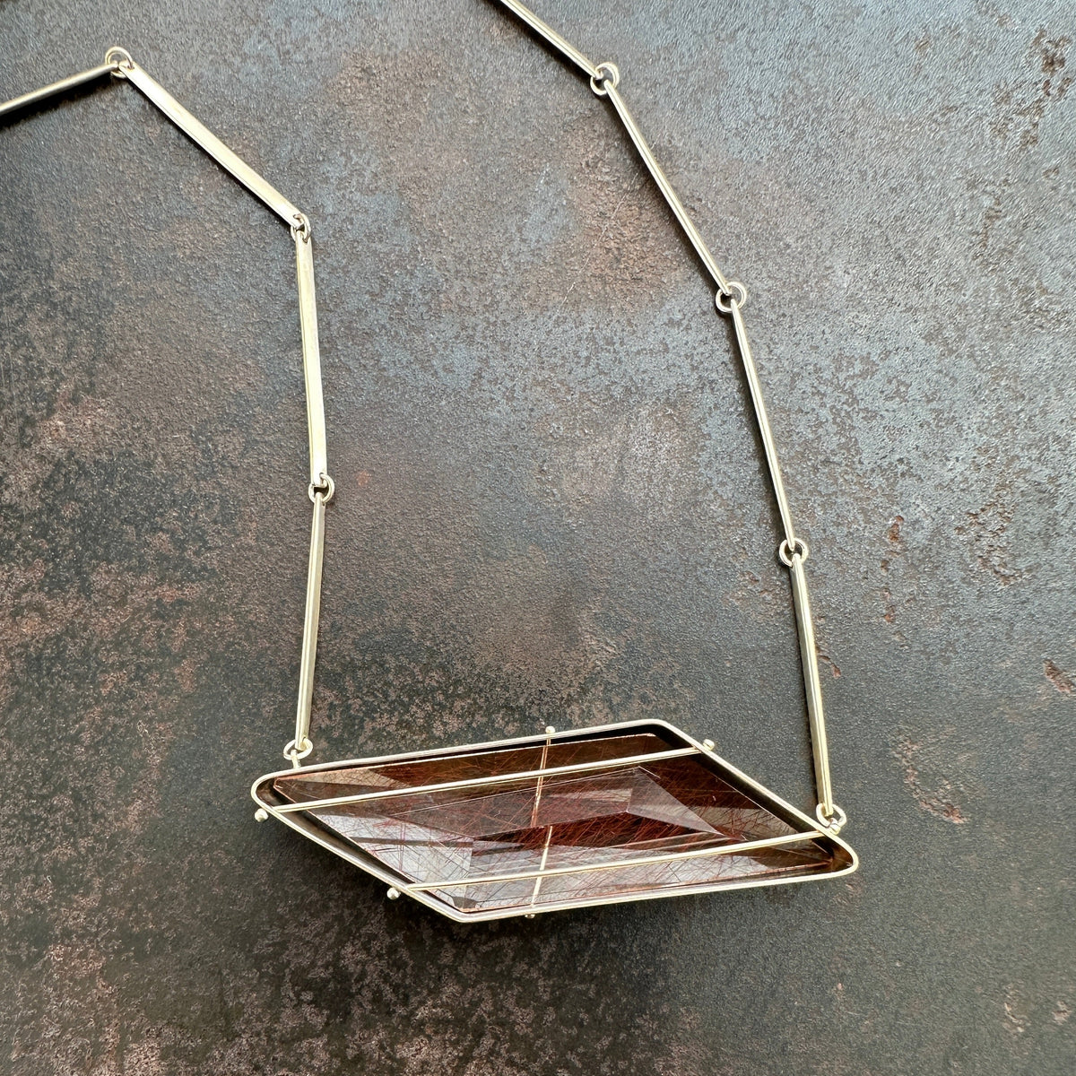 Captured Trapezoidal Rutilated Quartz Necklace