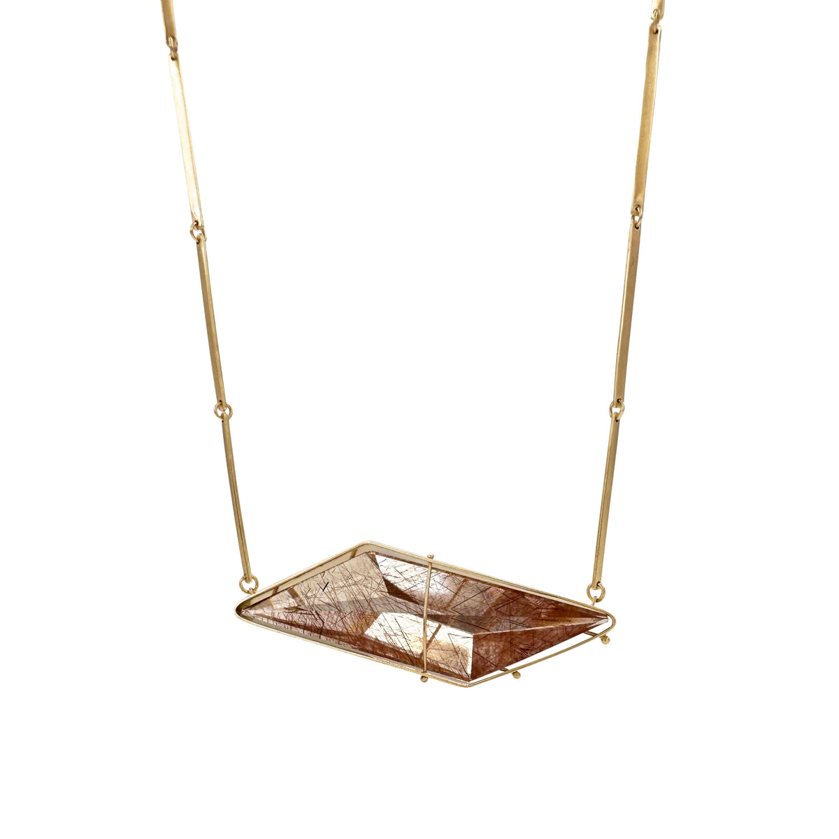 Captured Trapezoidal Rutilated Quartz Necklace