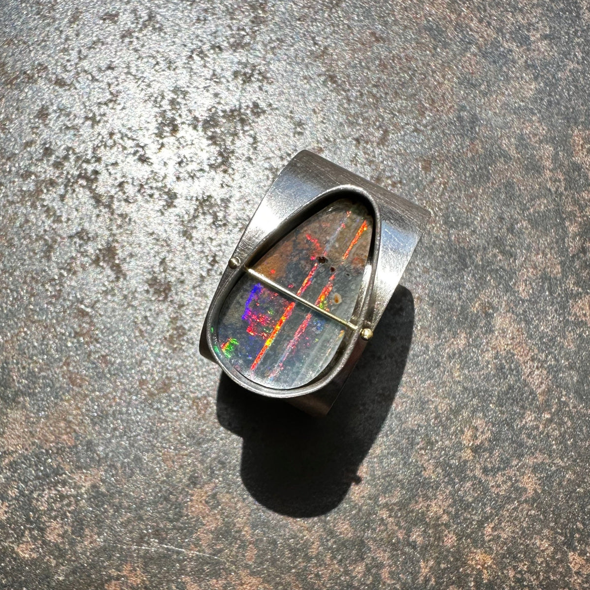 Captured Lines - Triangle Boulder Opal Ring