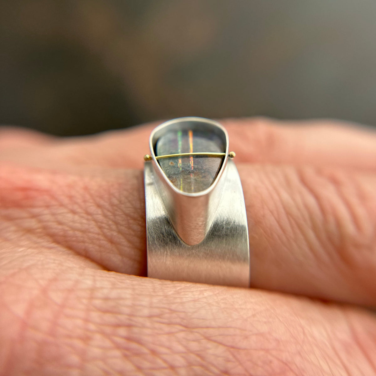 Captured Lines - Triangle Boulder Opal Ring