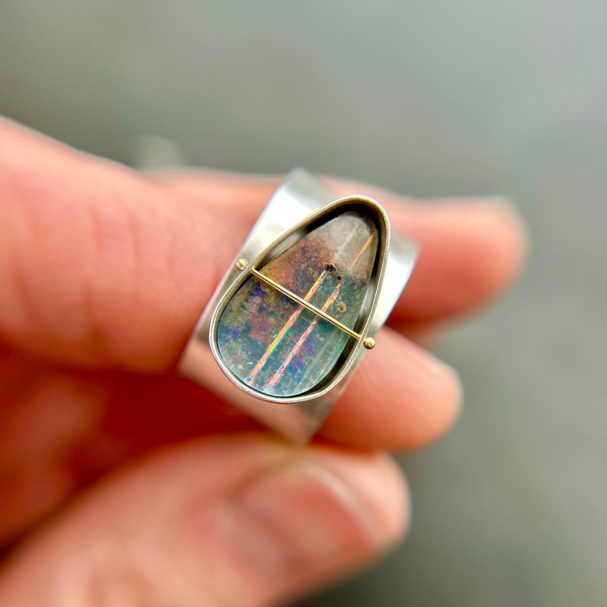 Captured Lines - Triangle Boulder Opal Ring