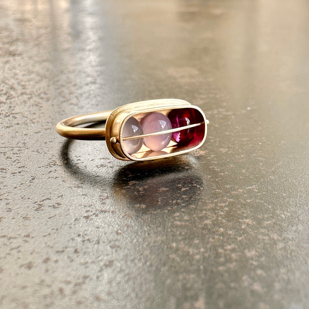 Captured Chalcedony and Garnet Trio Ring