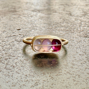 Captured Chalcedony and Garnet Trio Ring