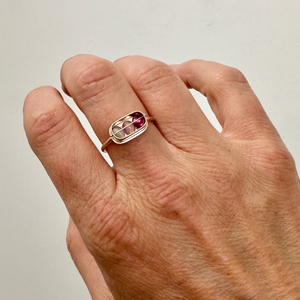 Captured Chalcedony and Garnet Trio Ring