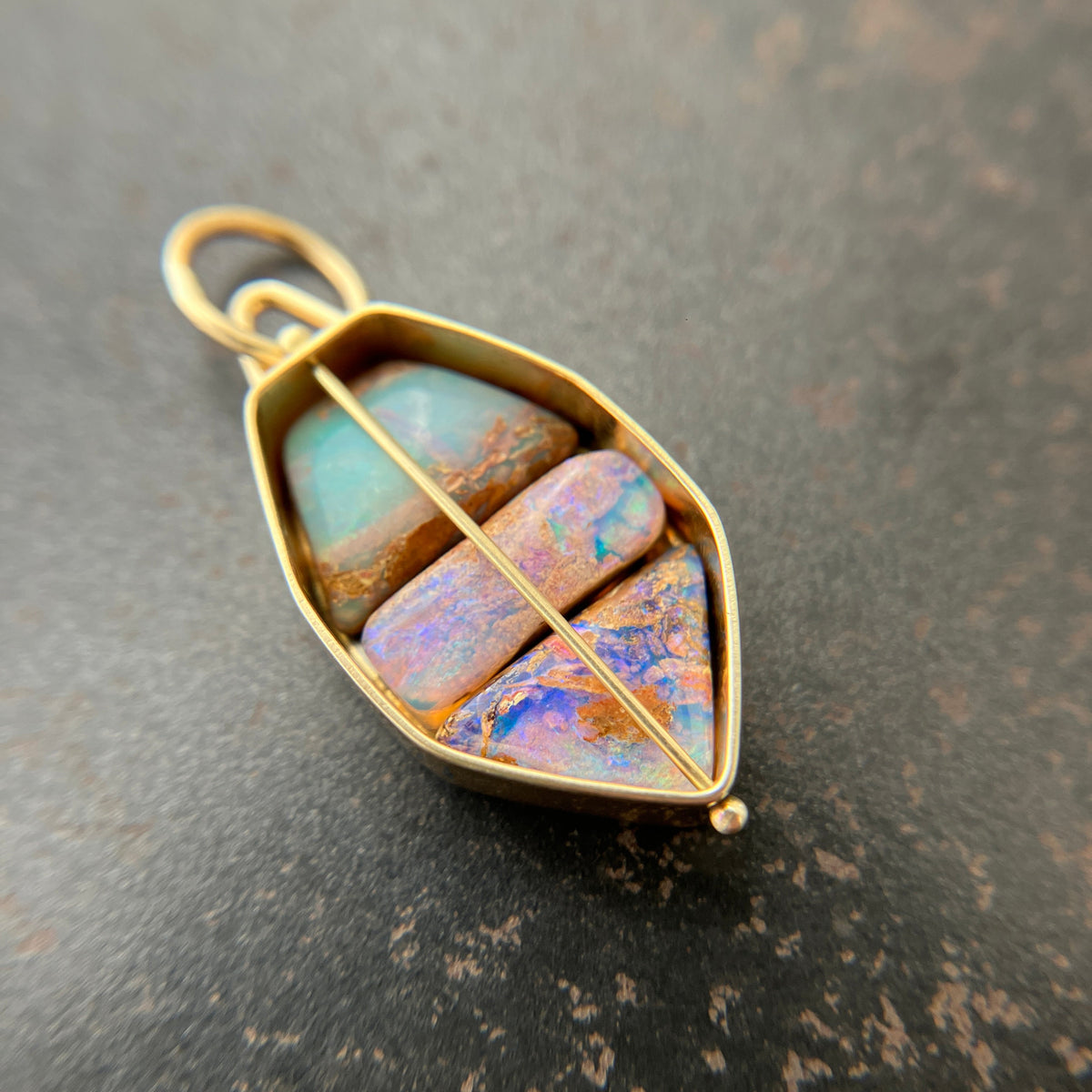 three wood opal pendant in 18k gold