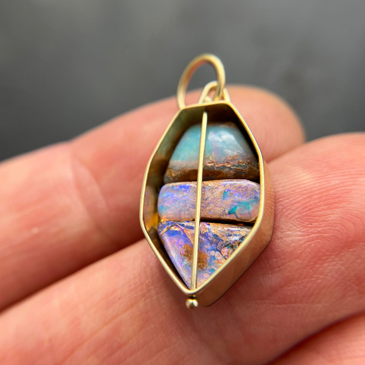 three wood opal pendnt in 18k gold