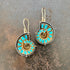 ammonite with embedded turquoise earrings in silver and gold on gold hooks