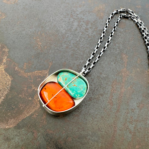 Captured Baltic Amber and Royston Turquoise Necklace