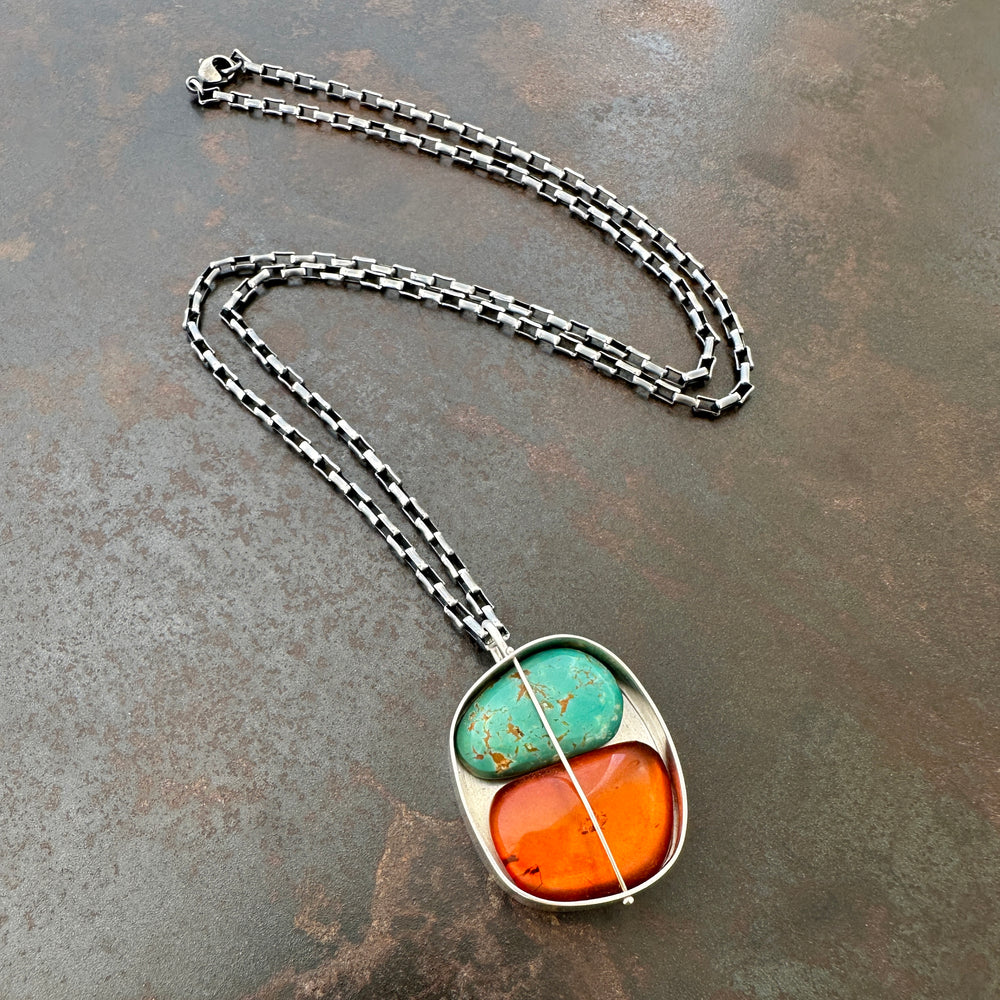 Captured Baltic Amber and Royston Turquoise Necklace