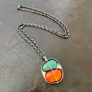 Captured Baltic Amber and Royston Turquoise Necklace