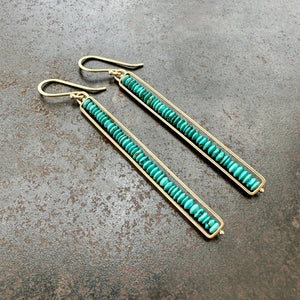 turquoise bead stick earrings in 14k gold