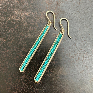 turquoise bead stick earrings in 14k gold