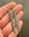 turquoise bead stick earrings in 14k gold