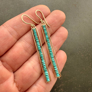 turquoise bead stick earrings in 14k gold