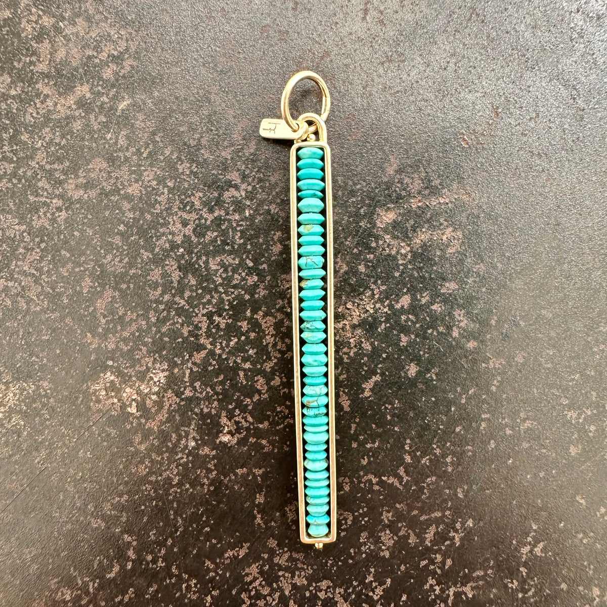 persian turquoise beads strung in a 14k gold frame, turquoise pendant, gold pendant