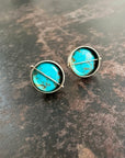 captured turquoise stud earrings, one of a kind, hilary finck jewelry, 14k gold, fine jewelry