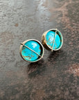 captured turquoise stud earrings, one of a kind, hilary finck jewelry, 14k gold, fine jewelry