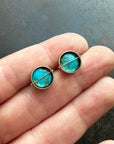 captured turquoise stud earrings, one of a kind, hilary finck jewelry, 14k gold, fine jewelry
