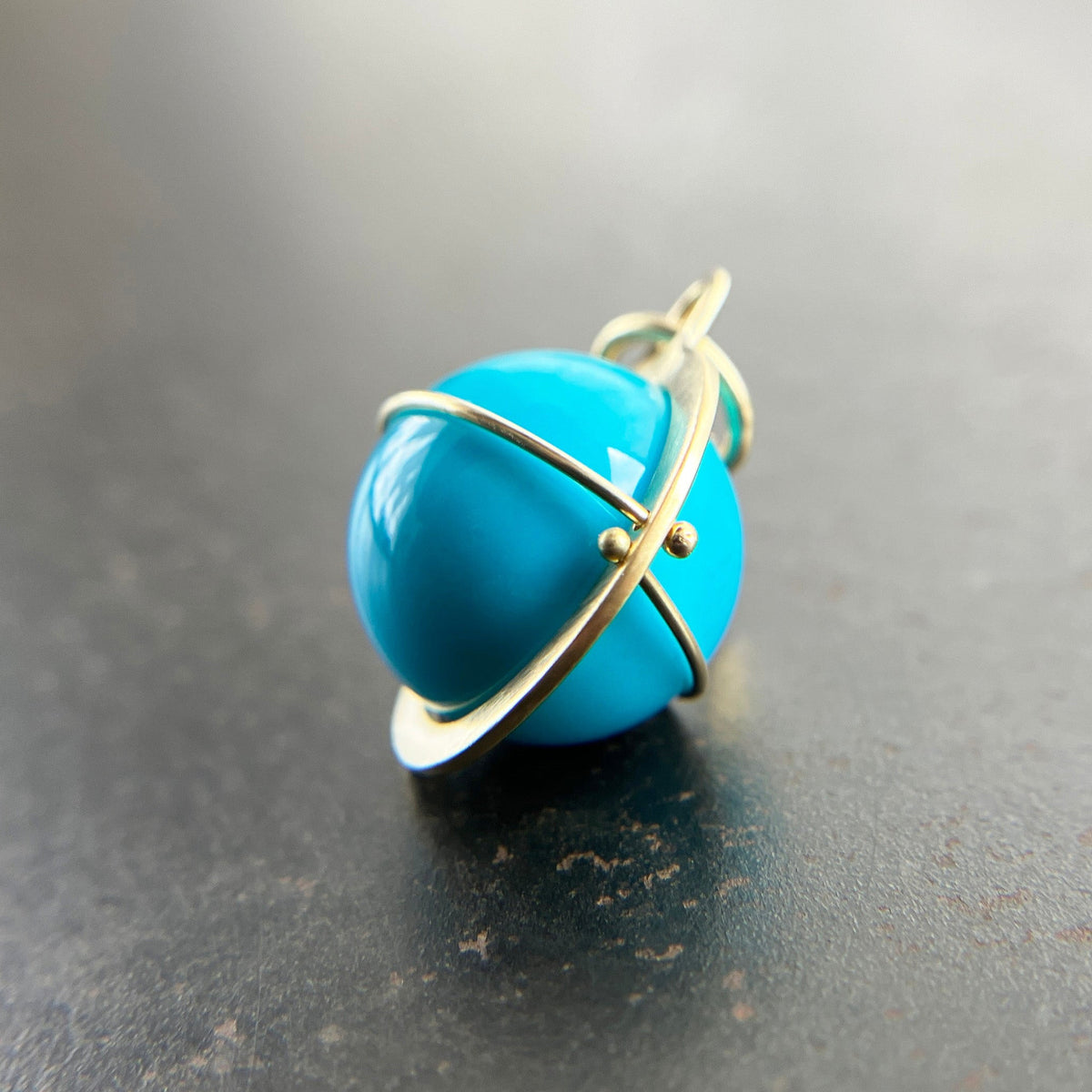 turquoise, turquoise orb, 18k gold, fine jewelry, turquoise pendant