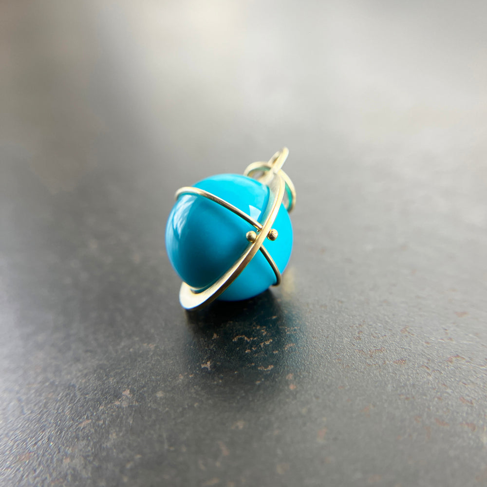 turquoise, turquoise orb, 18k gold, fine jewelry, turquoise pendant